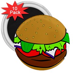 Fast Food Lunch Dinner Hamburger Cheese Vegetables Bread 3  Magnets (10 Pack)  by Mariart