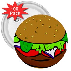 Fast Food Lunch Dinner Hamburger Cheese Vegetables Bread 3  Buttons (100 Pack)  by Mariart