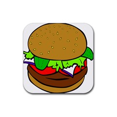 Fast Food Lunch Dinner Hamburger Cheese Vegetables Bread Rubber Coaster (square)  by Mariart