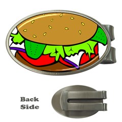 Fast Food Lunch Dinner Hamburger Cheese Vegetables Bread Money Clips (oval)  by Mariart