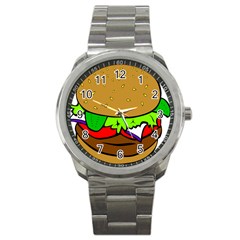 Fast Food Lunch Dinner Hamburger Cheese Vegetables Bread Sport Metal Watch by Mariart