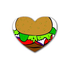 Fast Food Lunch Dinner Hamburger Cheese Vegetables Bread Rubber Coaster (heart)  by Mariart