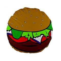 Fast Food Lunch Dinner Hamburger Cheese Vegetables Bread Standard 15  Premium Round Cushions by Mariart