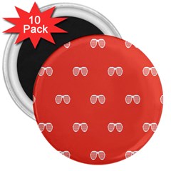 Glasses Disco Retina Red White Line 3  Magnets (10 Pack) 