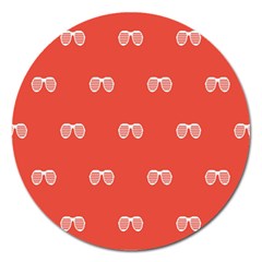 Glasses Disco Retina Red White Line Magnet 5  (round)