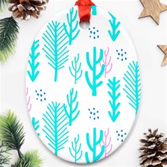 Forest Drop Blue Pink Polka Circle Ornament (oval) by Mariart