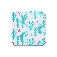 Forest Drop Blue Pink Polka Circle Rubber Square Coaster (4 Pack) 