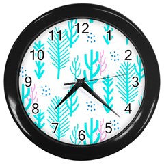 Forest Drop Blue Pink Polka Circle Wall Clocks (black) by Mariart