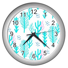 Forest Drop Blue Pink Polka Circle Wall Clocks (silver)  by Mariart