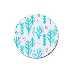 Forest Drop Blue Pink Polka Circle Rubber Round Coaster (4 Pack)  by Mariart