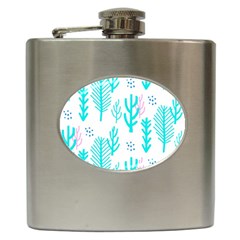 Forest Drop Blue Pink Polka Circle Hip Flask (6 Oz) by Mariart