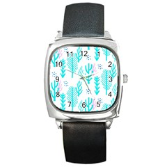 Forest Drop Blue Pink Polka Circle Square Metal Watch by Mariart