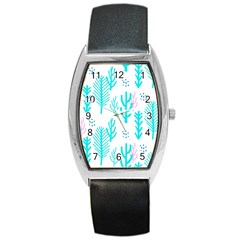 Forest Drop Blue Pink Polka Circle Barrel Style Metal Watch by Mariart