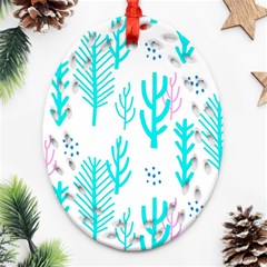 Forest Drop Blue Pink Polka Circle Ornament (oval Filigree) by Mariart