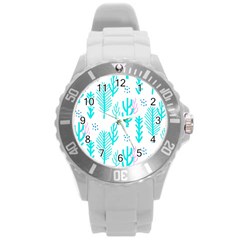 Forest Drop Blue Pink Polka Circle Round Plastic Sport Watch (l) by Mariart