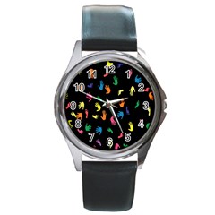 Hand And Footprints Round Metal Watch by Mariart