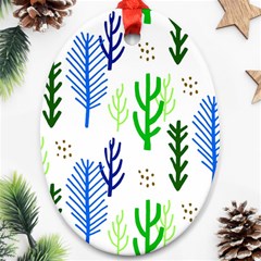 Forest Green Drop Blue Brown Polka Circle Ornament (oval) by Mariart