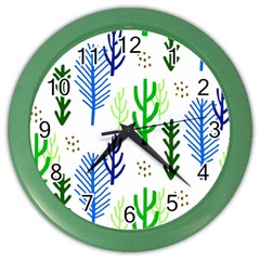 Forest Green Drop Blue Brown Polka Circle Color Wall Clocks by Mariart