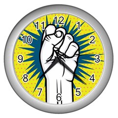 Hand Polka Dot Yellow Blue White Orange Sign Wall Clocks (silver) 