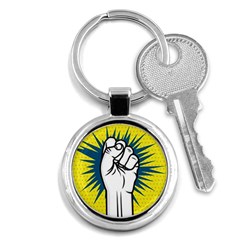 Hand Polka Dot Yellow Blue White Orange Sign Key Chains (round)  by Mariart