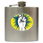 Hand Polka Dot Yellow Blue White Orange Sign Hip Flask (6 oz) Front