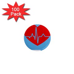 Heartbeat Health Heart Sign Red Blue 1  Mini Magnets (100 Pack)  by Mariart