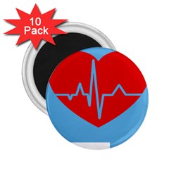 Heartbeat Health Heart Sign Red Blue 2 25  Magnets (10 Pack)  by Mariart