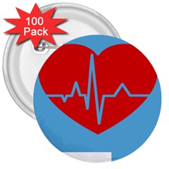 Heartbeat Health Heart Sign Red Blue 3  Buttons (100 Pack)  by Mariart