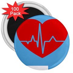 Heartbeat Health Heart Sign Red Blue 3  Magnets (100 Pack) by Mariart