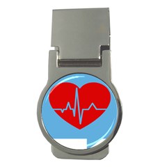 Heartbeat Health Heart Sign Red Blue Money Clips (round) 