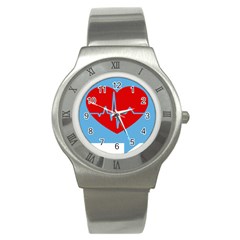 Heartbeat Health Heart Sign Red Blue Stainless Steel Watch by Mariart