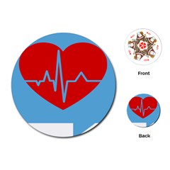 Heartbeat Health Heart Sign Red Blue Playing Cards (round)  by Mariart