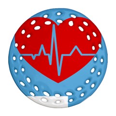 Heartbeat Health Heart Sign Red Blue Ornament (round Filigree) by Mariart