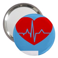 Heartbeat Health Heart Sign Red Blue 3  Handbag Mirrors by Mariart