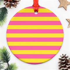 Horizontal Pink Yellow Line Ornament (round)