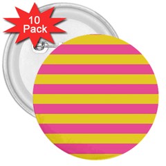 Horizontal Pink Yellow Line 3  Buttons (10 Pack)  by Mariart