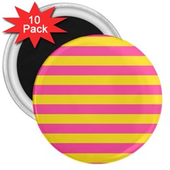 Horizontal Pink Yellow Line 3  Magnets (10 Pack)  by Mariart