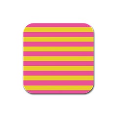 Horizontal Pink Yellow Line Rubber Square Coaster (4 Pack) 