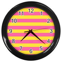 Horizontal Pink Yellow Line Wall Clocks (black)