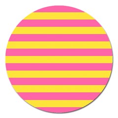 Horizontal Pink Yellow Line Magnet 5  (round)