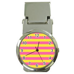 Horizontal Pink Yellow Line Money Clip Watches by Mariart