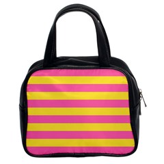 Horizontal Pink Yellow Line Classic Handbags (2 Sides) by Mariart