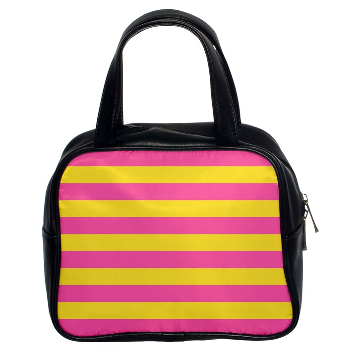 Horizontal Pink Yellow Line Classic Handbags (2 Sides)