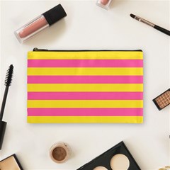 Horizontal Pink Yellow Line Cosmetic Bag (medium)  by Mariart