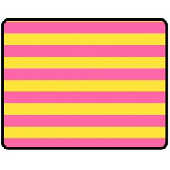 Horizontal Pink Yellow Line Fleece Blanket (medium)  by Mariart