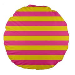 Horizontal Pink Yellow Line Large 18  Premium Round Cushions by Mariart