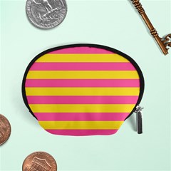 Horizontal Pink Yellow Line Accessory Pouches (small)  by Mariart