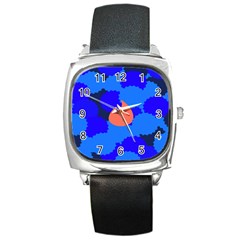 Image Orange Blue Sign Black Spot Polka Square Metal Watch by Mariart