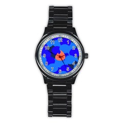 Image Orange Blue Sign Black Spot Polka Stainless Steel Round Watch by Mariart