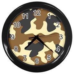 Initial Camouflage Camo Netting Brown Black Wall Clocks (black) by Mariart